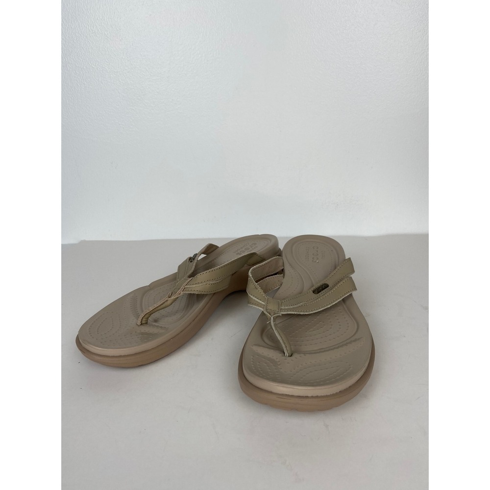 Crocs Dual Comfort Capri V Women's Flip Flop Size 11 Cream Thong Faux Leather - Picture 3 of 11